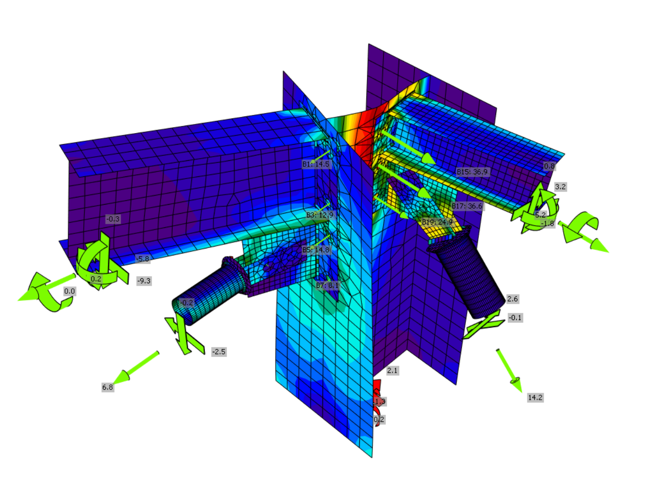 Complex steel connection designed and code-checked by IDEA StatiCa